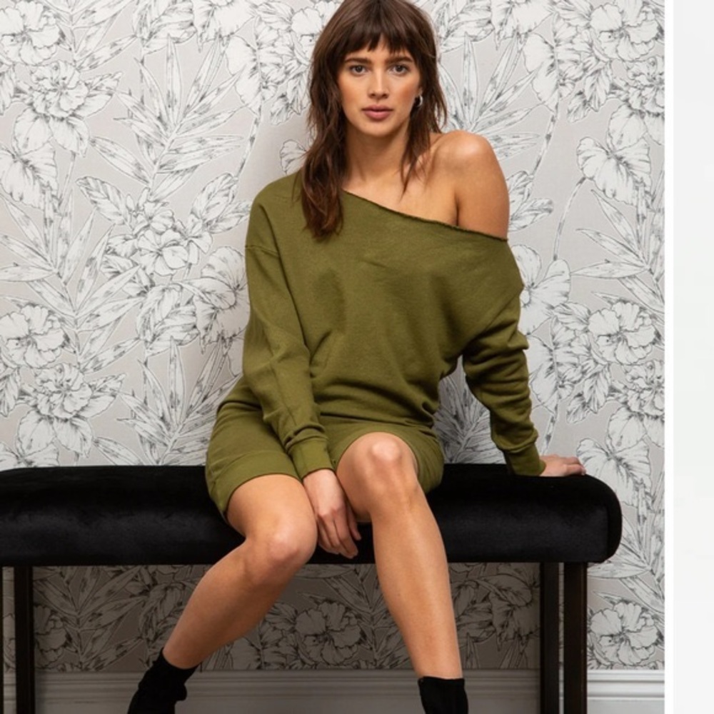 NWT n:Philanthropy Green Off the Shoulder Long Sleeve Sweater Mini Dress Size XS